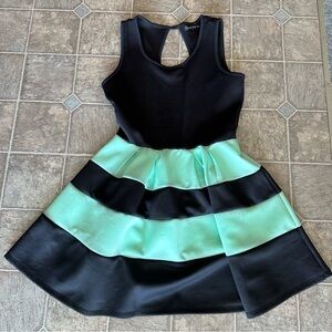 NWOT Crystal Doll Junior Dress Black/Mint Green Striped Easter, Spring, Summer